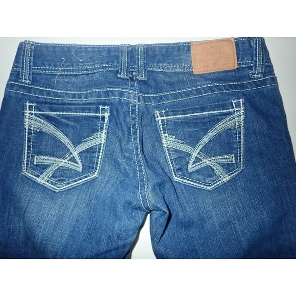 Amethyst Crop Jeans Junior Size 7 Blue Top Stitch Medium Wash Stretch Distressed - Picture 3 of 4